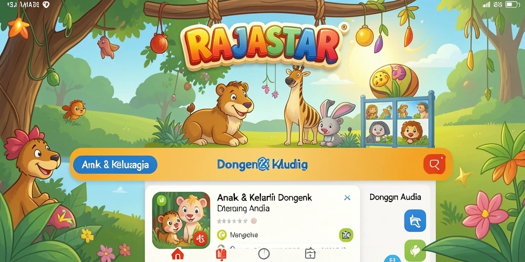 Tampilan antarmuka pengguna RAJASTAR yang menarik dan ramah anak.